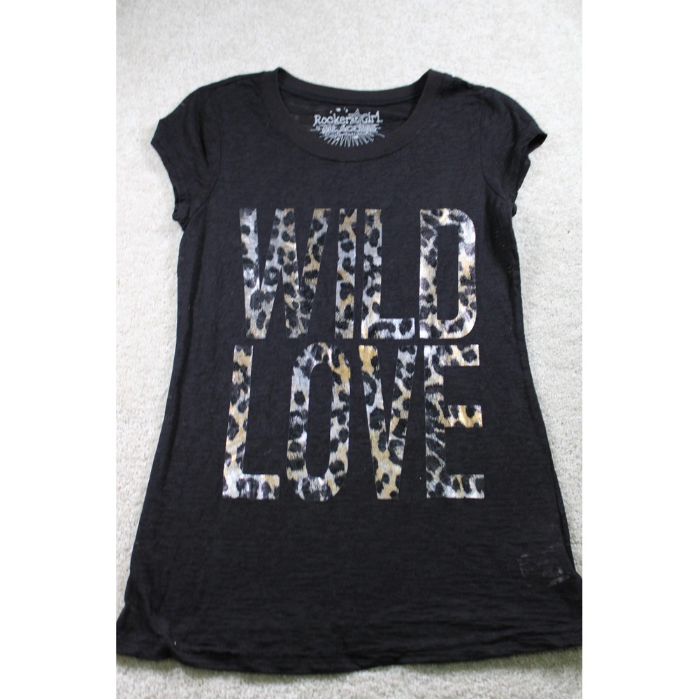 Rocker Girl Womens M Black Wild Love Leopard Graphic Short Sleeve Tee Sheer‎ Y2K